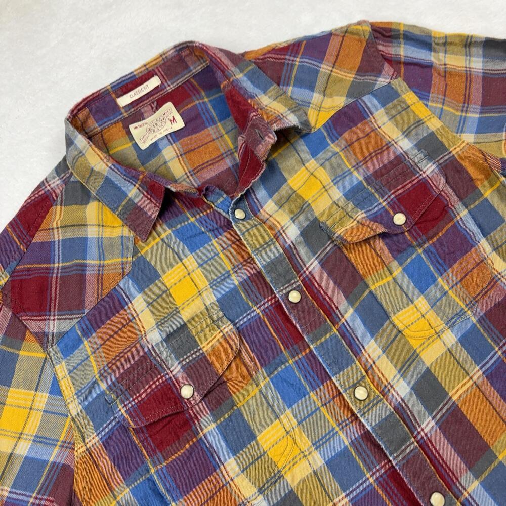 Lucky Brand Classic Snap Up Shirt Men M Multicolor Plaid Long Sleeve Flannel